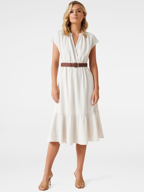 

Forever New Women White Solid Belted A-Line Dress