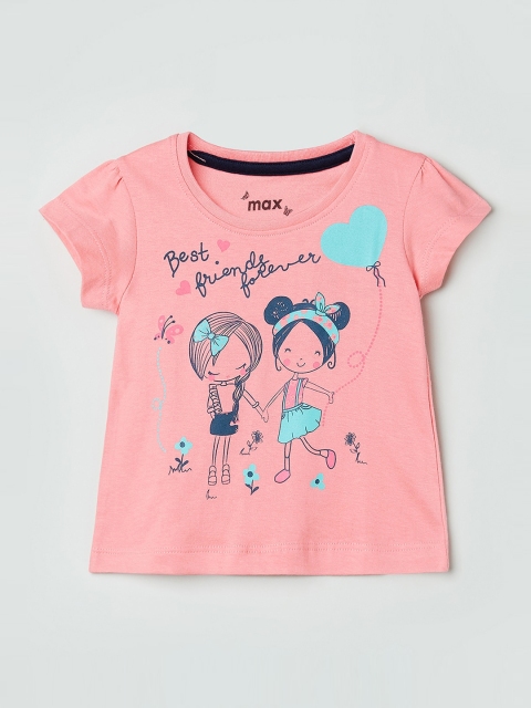 

max Girls Pink Printed Round Neck T-shirt