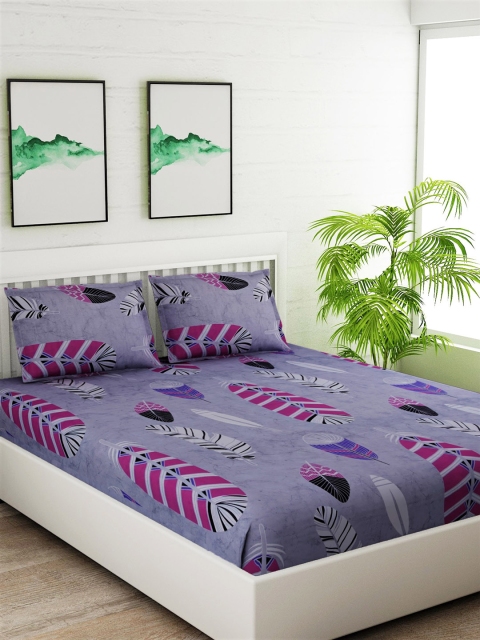 

Salona Bichona Purple & Pink Abstract 180 TC Cotton 1 King Bedsheet with 2 Pillow Covers