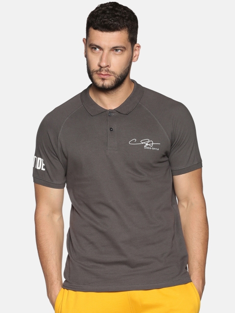 

ATTIITUDE Men Grey Solid Printed Polo Collar T-shirt