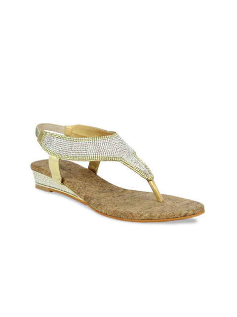 

Inc 5 Women Gold-Toned & Off-White Embellished Wedges