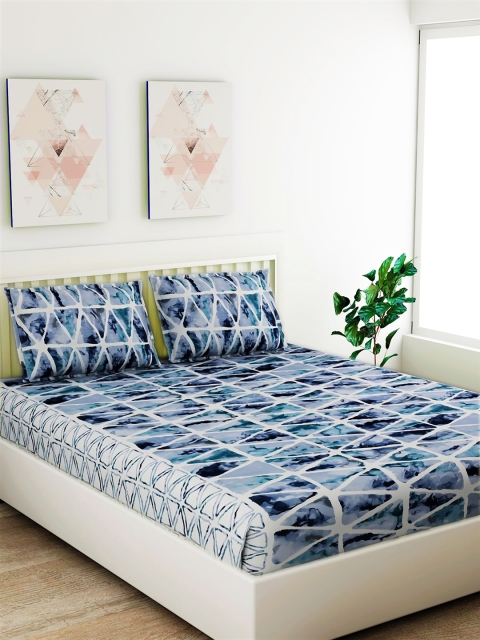 

Salona Bichona Blue Abstract 180 TC Cotton 1 Queen Bedsheet with 2 Pillow Covers