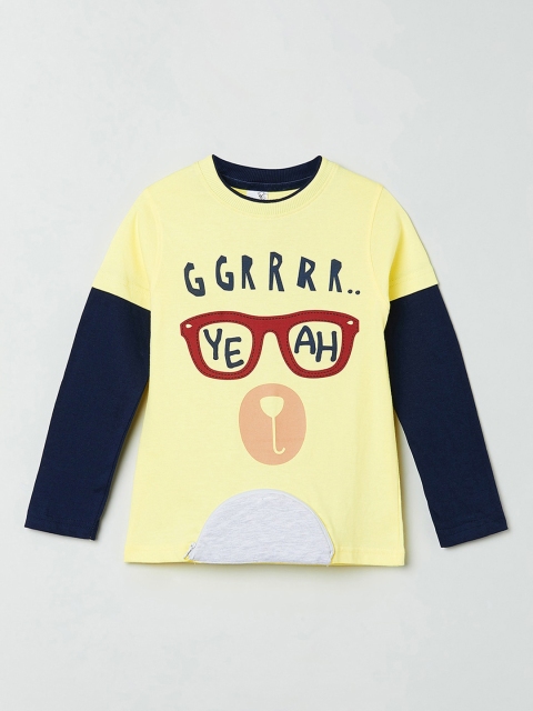 

max Boys Yellow Printed Round Neck Cotton Pure Cotton T-shirt