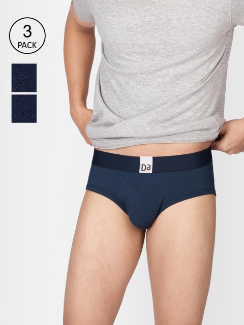 

DAMENSCH Men Pack of 3 Navy Blue Solid DEO-SOFT Basic Briefs DAM-B-MEL-NB