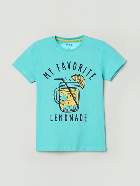 

max Boys Blue Yellow Printed Round Neck Cotton Pure Cotton T-shirt