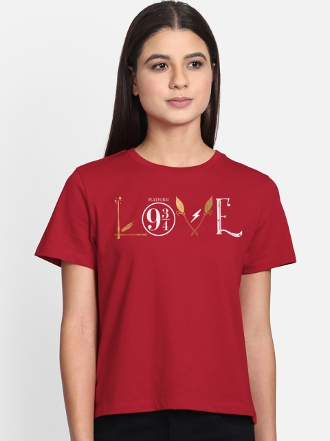 

Free Authority Women Red Harry Potter Print Round Neck T-shirt