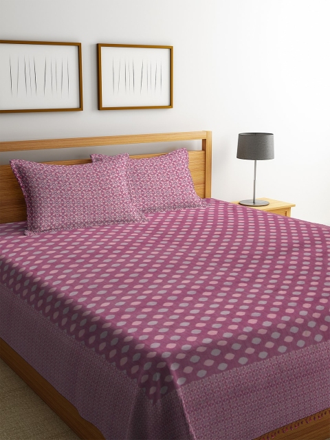 

NEUDIS Purple & Pink Woven Design 180-249 TC 100% Cotton Double King Bed Cover with Two Pillow Covers