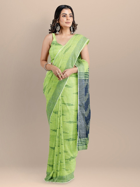 

BharatSthali Green Pure Cotton Woven Design Ikat Saree