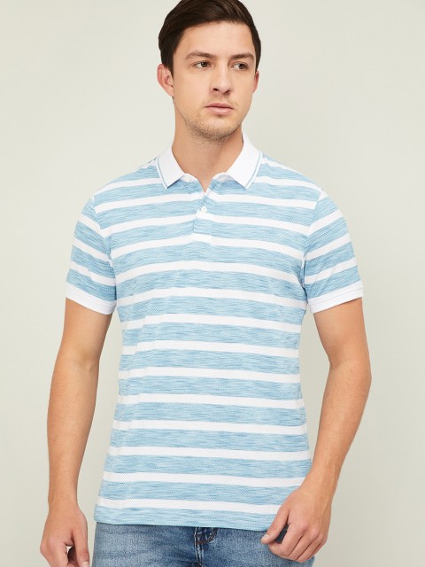 

Fame Forever by Lifestyle Men Blue Striped Polo Collar T-shirt
