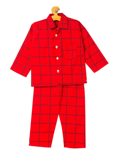 

The Magic Wand Infant Girls Red & Black Checked Night Suit