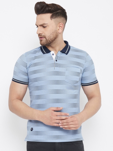 

Adobe Men Blue Printed Polo Collar T-shirt