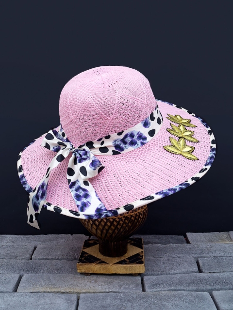 

Golden Peacock Women Pink & White Woven Design Sun Hat
