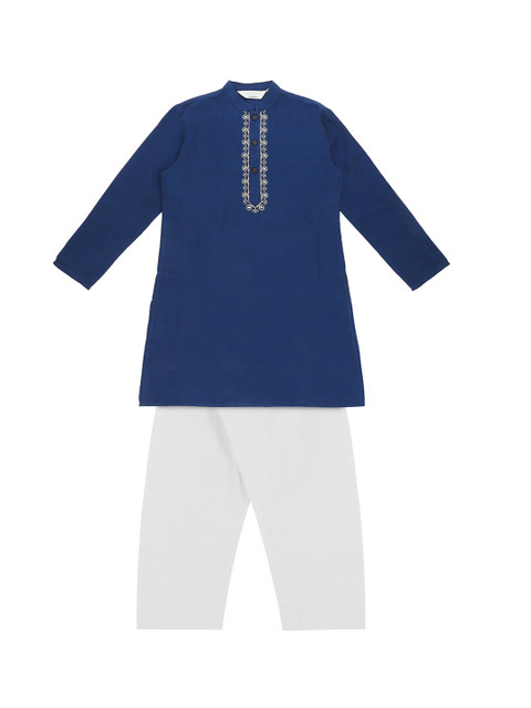 

indus route by Pantaloons Boys Blue & White Solid Kurta with Pyjamas