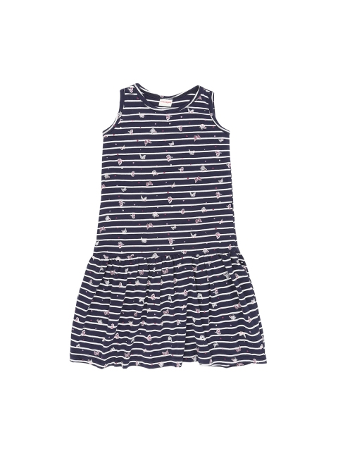 

RAINE AND JAINE Girls Navy Blue Printed Drop-Waist Dress