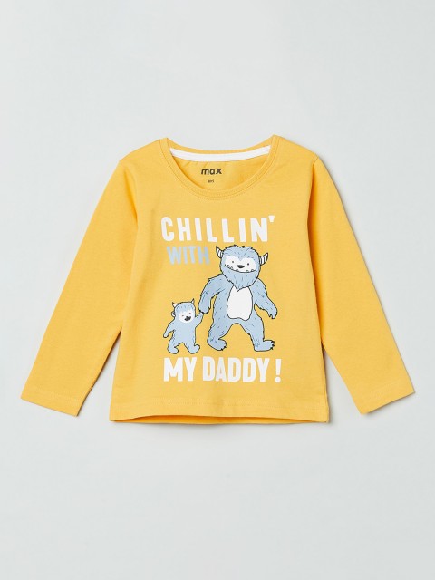 

max Boys Yellow Printed Round Neck Cotton Pure Cotton T-shirt