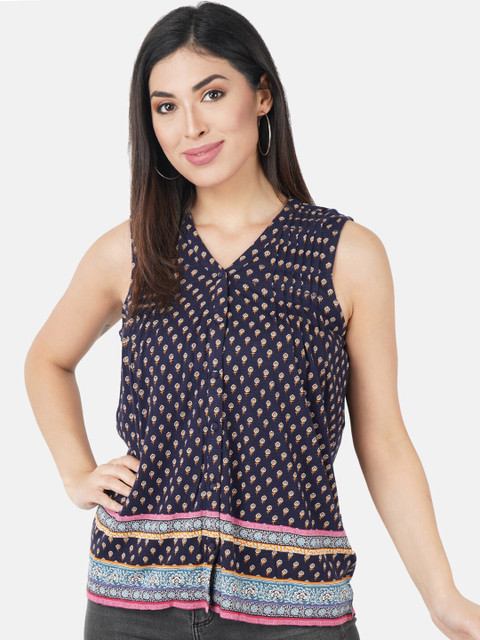 

JAAIVE Multicoloured Printed Sleeveless V-Neck Top, Multi