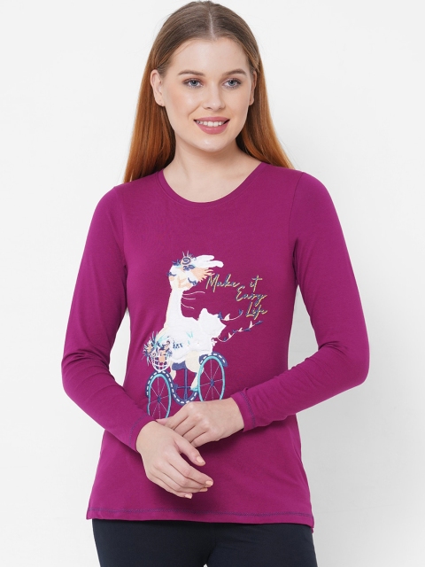 

Sweet Dreams Women Purple & White Printed Lounge T-Shirt