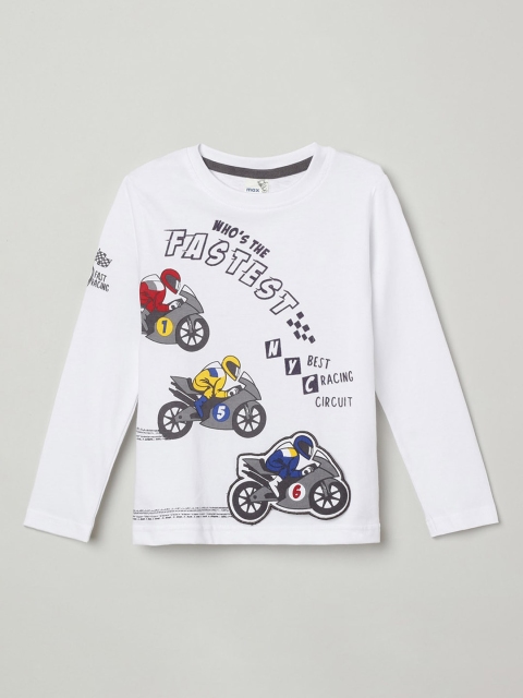 

max Boys Cream-Coloured Printed Round Neck T-shirt