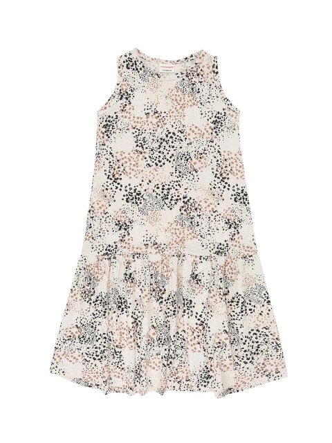 

RAINE AND JAINE Girls Beige Printed Drop-Waist Cotton Dress