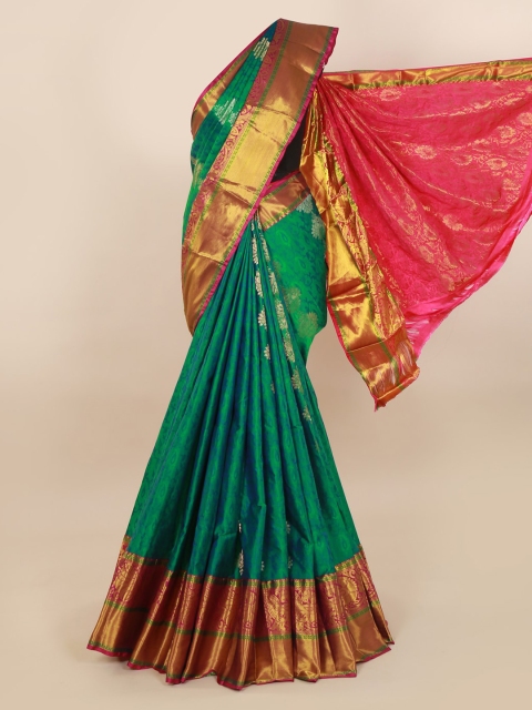 

Pothys Green & Gold-Toned Pure Silk Woven Design Kanjeevaram Saree
