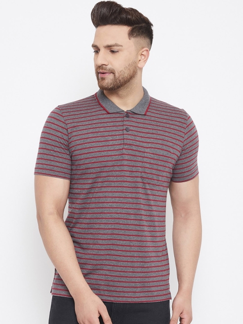 

Adobe Men Charcoal Striped Polo Collar T-shirt