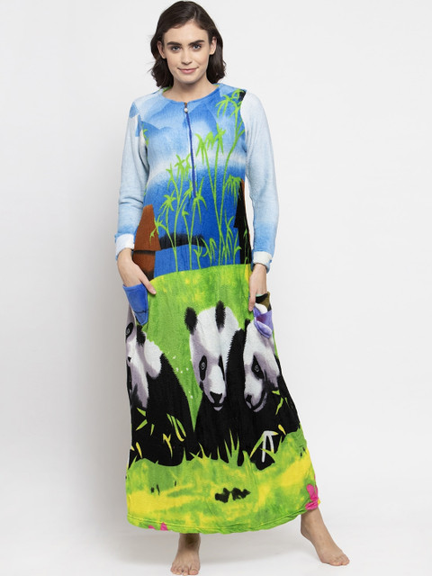 

KLOTTHE Green & Blue Printed Nightdress