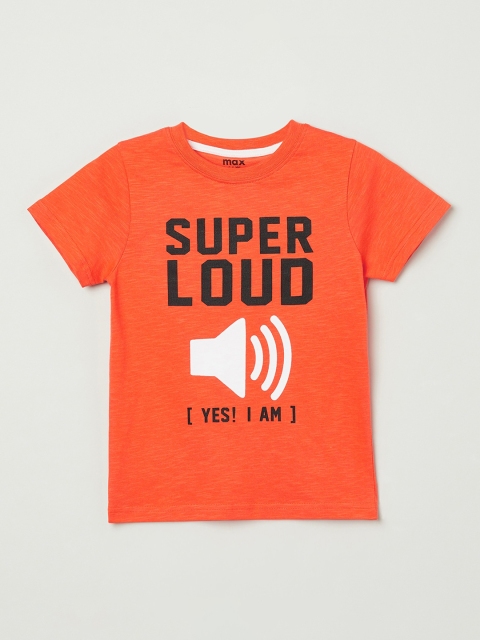 

max Boys Orange Printed Round Neck T-shirt