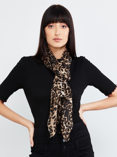max Women Beige & Black Printed Scarf