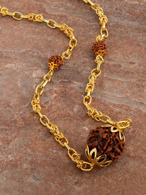 

Dare by Voylla Men Brown Gold-Plated Rudraksha Chain