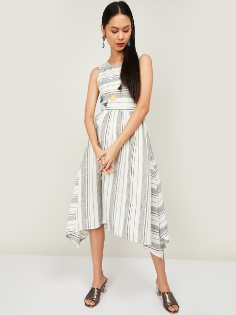 Colour Me by Melange Women Off-White Striped A-Line Dress