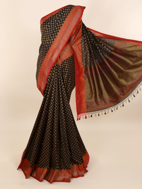 

Pothys Black & Gold-Toned Pure Silk Printed Banarasi Saree