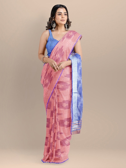

BharatSthali Pink Pure Cotton Woven Design Ikat Handloom Saree