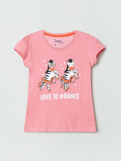 

max Girls Pink Printed Round Neck T-shirt