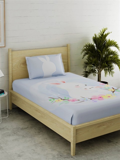 

EverHOME Blue & Pink Ethnic Motifs 152 TC Cotton 1 Single Bedsheet with 1 Pillow Covers