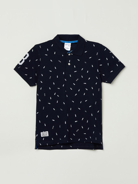 

max Boys Navy Blue Printed Polo Collar T-shirt