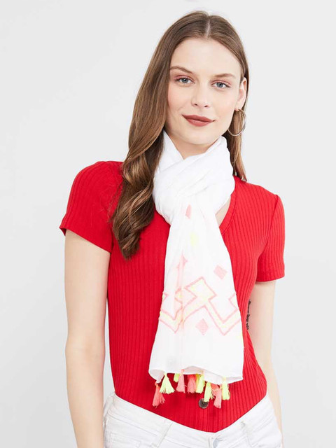 

max Women White & Red Printed Scarf