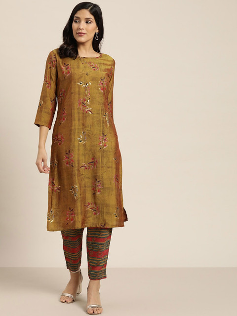 

Sangria Women Mustard Floral Printed Kurta