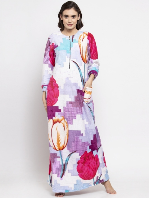 

KLOTTHE White & Purple Printed Nightdress