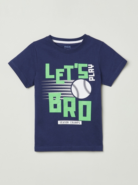 

max Boys Blue Printed Round Neck T-shirt