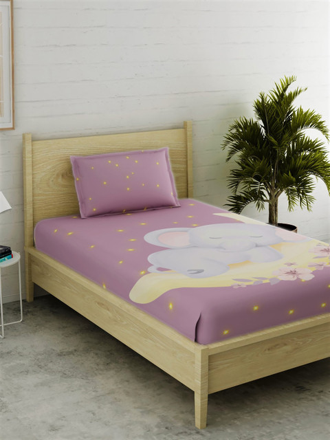 

EverHOME Purple & Grey Graphic 152 TC Cotton 1 Single Bedsheet with 1 Pillow Covers