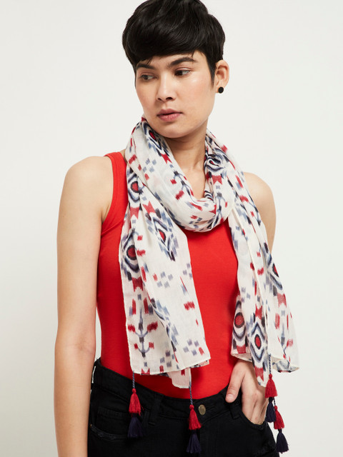 

max Women White & Blue Printed Scarf