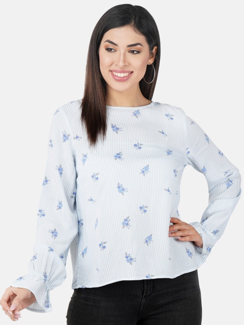 

JAAIVE Women Blue Floral Printed Flared Sleeves Top