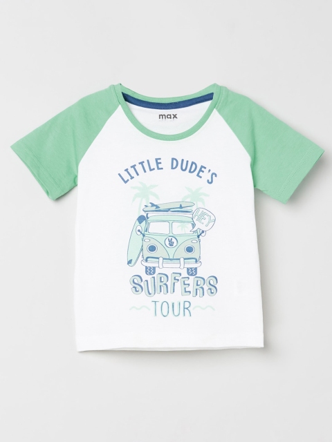 max Boys White Printed Round Neck T-shirt