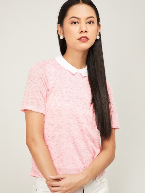 

Bossini Women Pink Self Design Peter Pan Collar Top