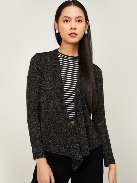 

CODE by Lifestyle Women Black Self Design Open Front Shrug