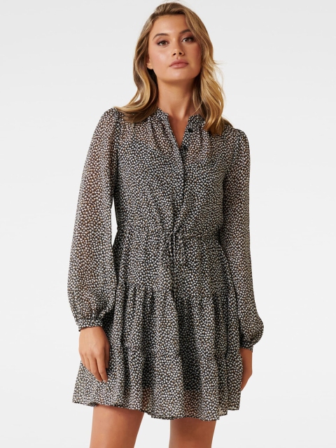 

Forever New Black Printed Fit and Flare Dress
