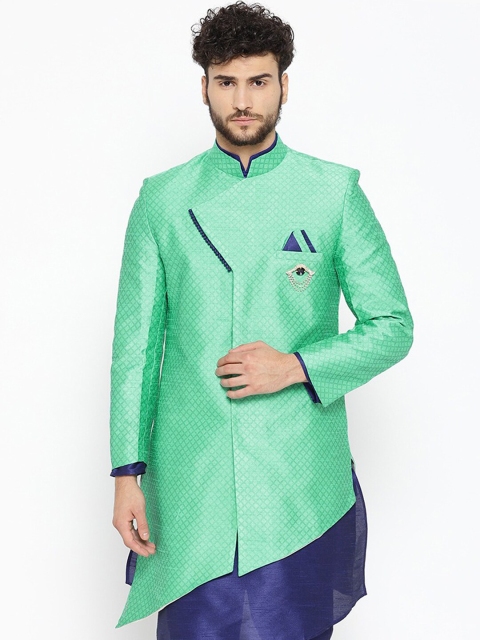 

SG RAJASAHAB Men Green Printed Ethnic Tailored Jacket