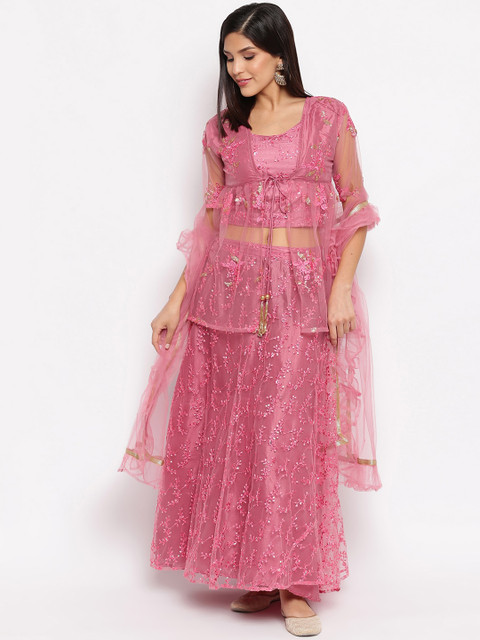 

Ashnaina Pink Ready to Wear Lehenga with Top and Dupatta Set