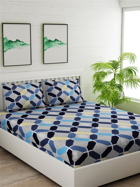

Salona Bichona Blue & Yellow Ethnic Motifs 180 TC Cotton 1 King Bedsheet with 2 Pillow Covers