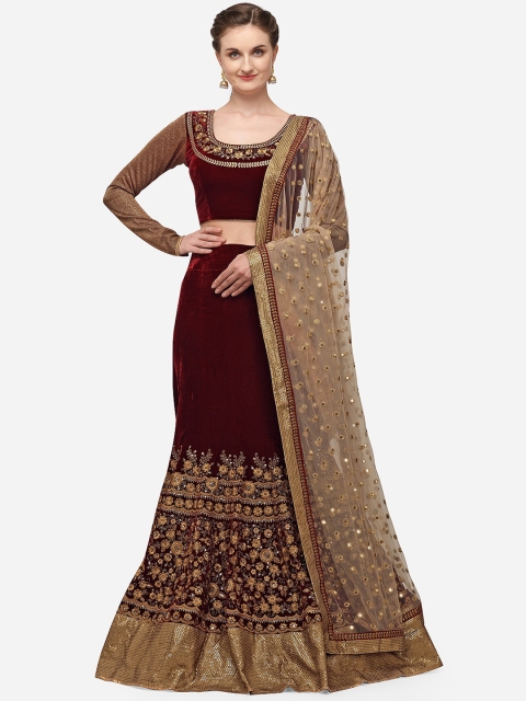 

NAKKASHI Maroon & Gold-Toned Embroidered Semi-Stitched Lehenga & Unstitched Blouse with Dupatta